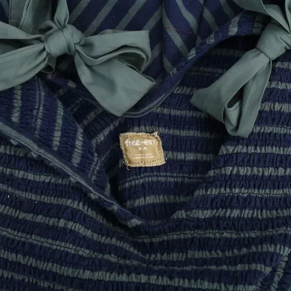 Free People Free-Est Cecelia Midi Dress Striped Printed Smocked Cotton M 286384 - Picture 9 of 9